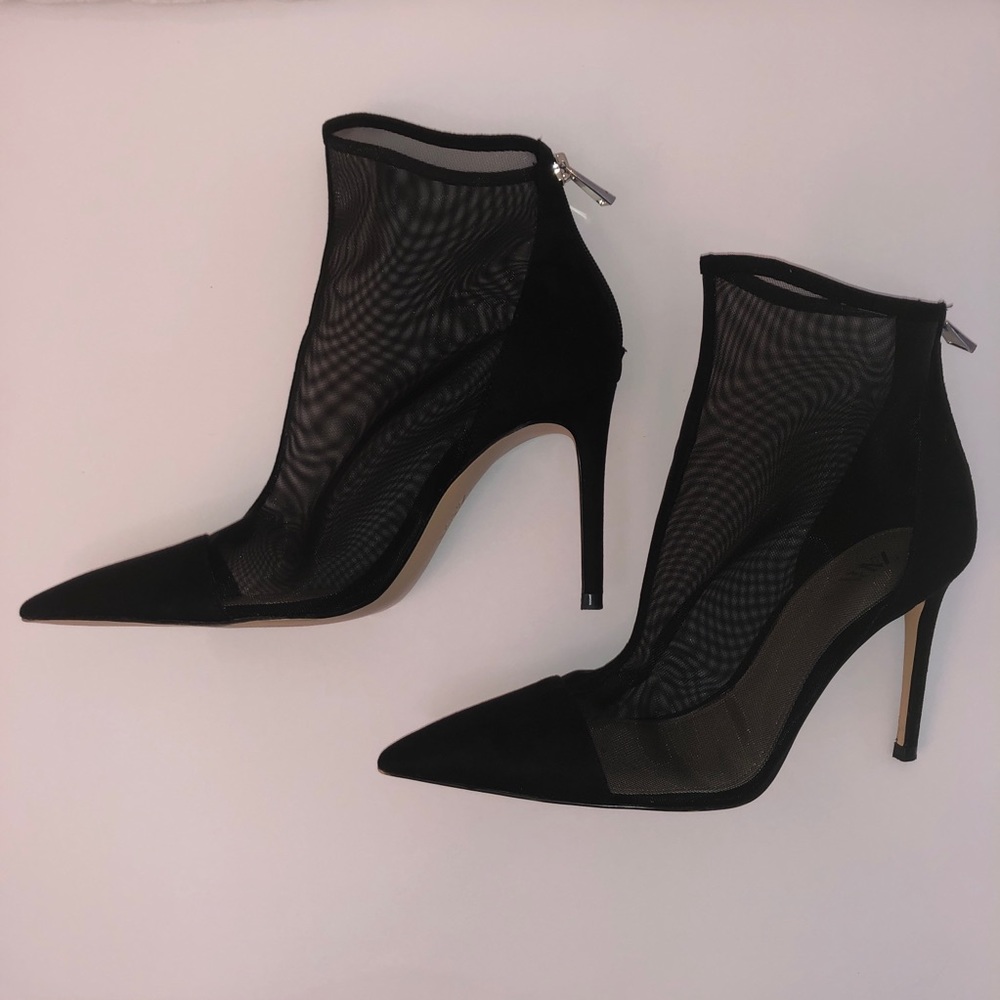 Zara Black Mesh Pointed Toe High Heel Ankle Boots. - Picture 4 of 14
